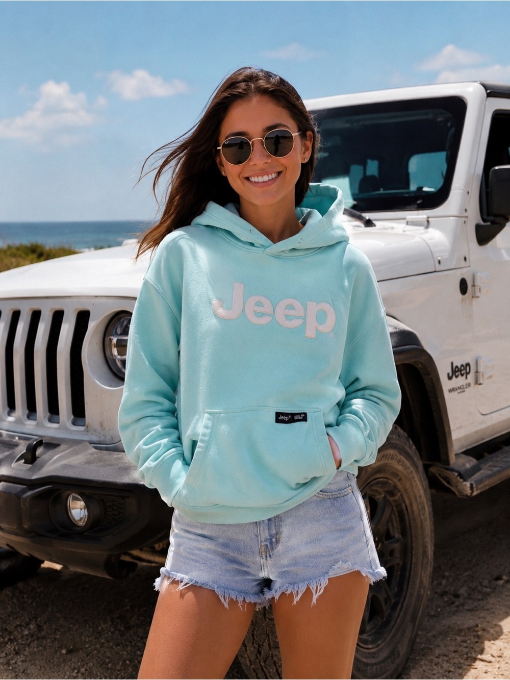 Vineyard Vines JEEP Collection Aqua Light Blue Terry Hoodie Womens XXS